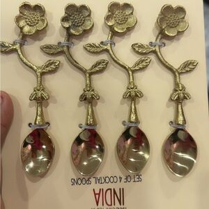 India Gold Floral Cocktail Spoon Set of 4